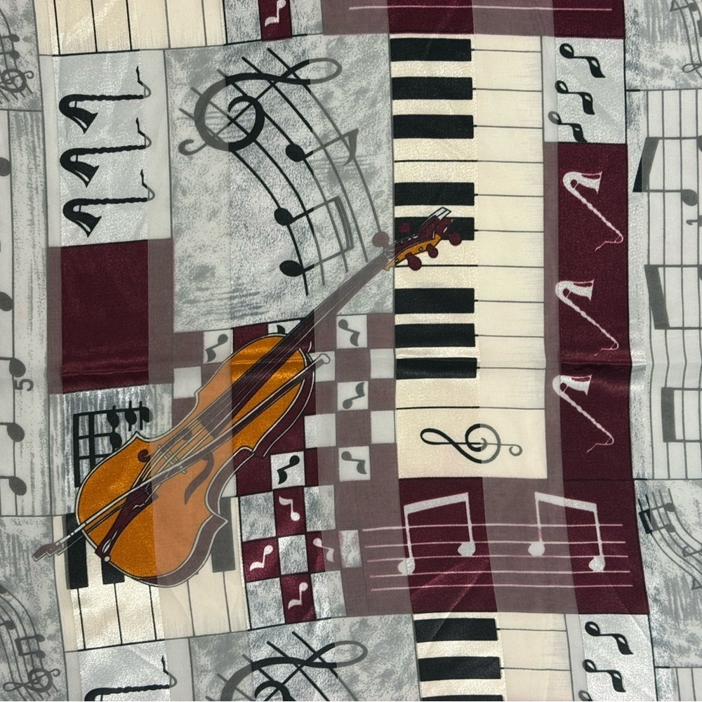 Vintage Orchestra Music Instrument Print Sheer Scarf Burgundy Gray